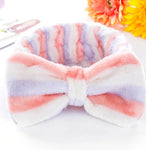 Diademas modernas/ Fashion Dot Printed Plush Bow Headbands Wash Face soft Hairband Makeup