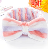 Diademas modernas/ Fashion Dot Printed Plush Bow Headbands Wash Face soft Hairband Makeup
